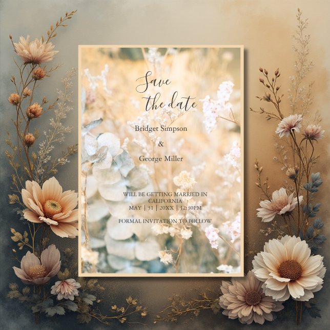 Invitation Pastel Fleur sauvage Meadow Mariage sûr date (Créateur téléchargé)
