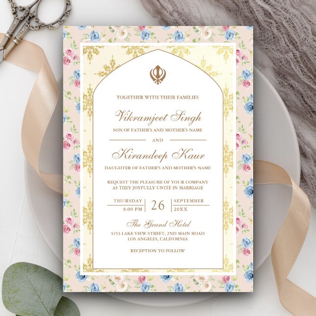Invitation Pastel Floral Anand Karaj Punjabi Sikh Mariage (Créateur téléchargé)