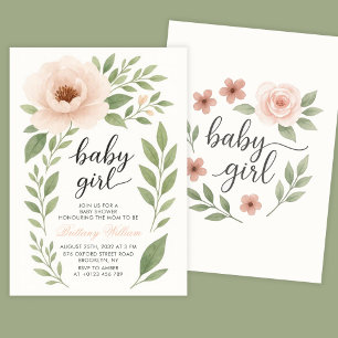 Invitation Pastel Floral Baby shower Rose Rose Rose Baby Girl