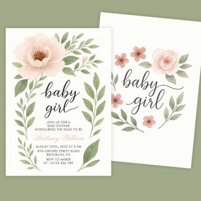 Invitation Pastel Floral Baby shower Rose Rose Rose Baby Girl (Créateur téléchargé)