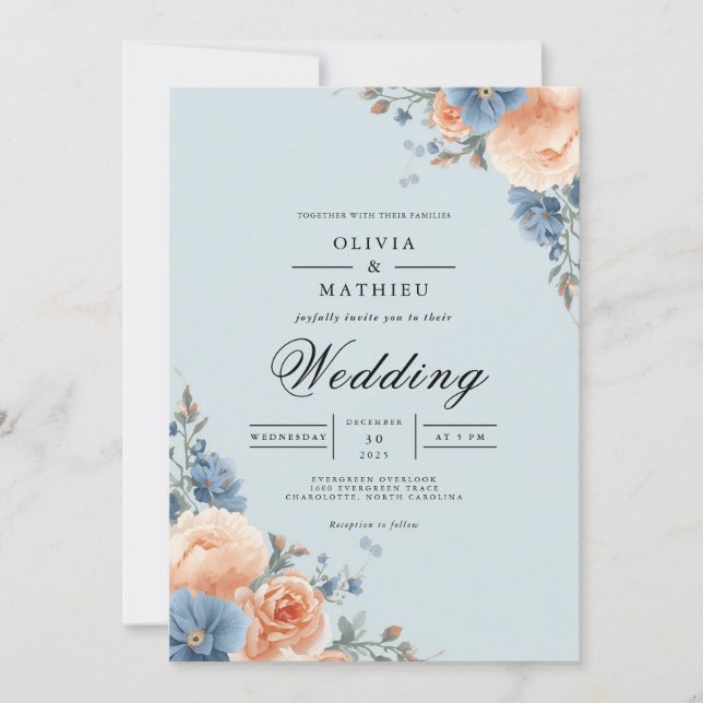 Invitation Pastel Floral Corner Wedding (Devant)