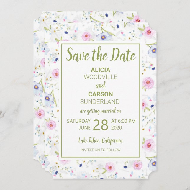 Invitation Pastel Floral Enregistrer la date (Devant / Derrière)