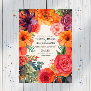 Invitation Pastel Floral Fiesta Mariage avec détails QR Code