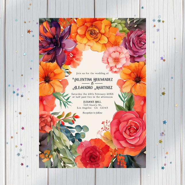 Invitation Pastel Floral Fiesta Mariage avec détails QR Code (Pastel Floral Fiesta Wedding with Details QR Code Invitation)