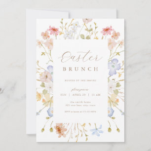 Invitation Pastel Floral Pâques Brunch Chasse aux Oeufs Invit
