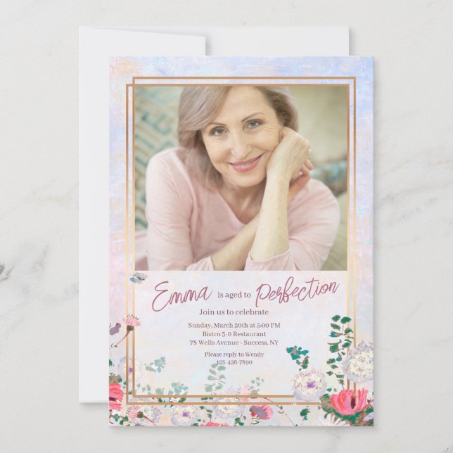Invitation Pastel Floral Photo Anniversaire (Devant)