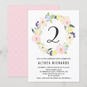 Invitation Pastel Floral Wreath Anniversaire de enfant Party