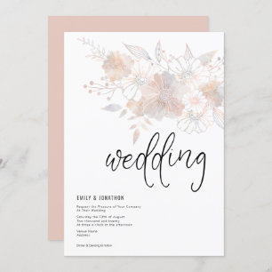 Invitation Pastel Florals Blush Peach Grey Mariage