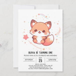 Invitation Pastel Fox 1er anniversaire enchanté