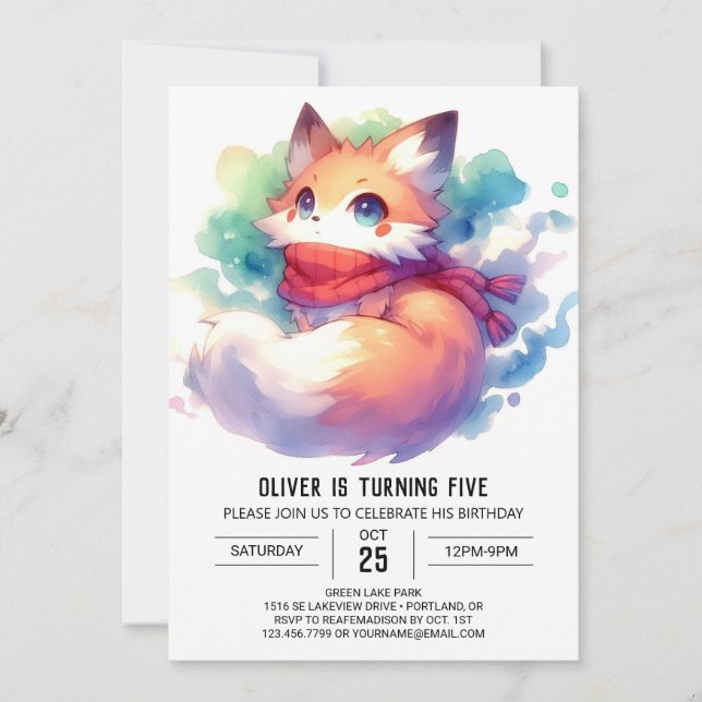 Invitation Pastel Fun Fox Anniversaire (Devant)