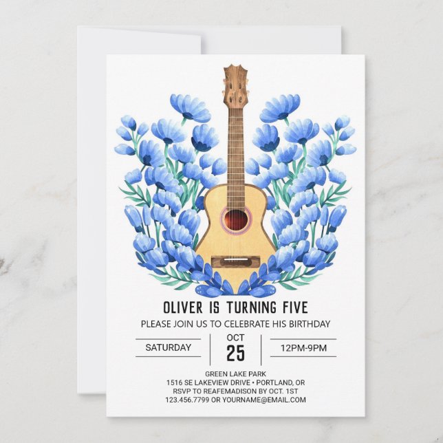 Invitation Pastel Fun Guitar Boy Anniversaire (Devant)