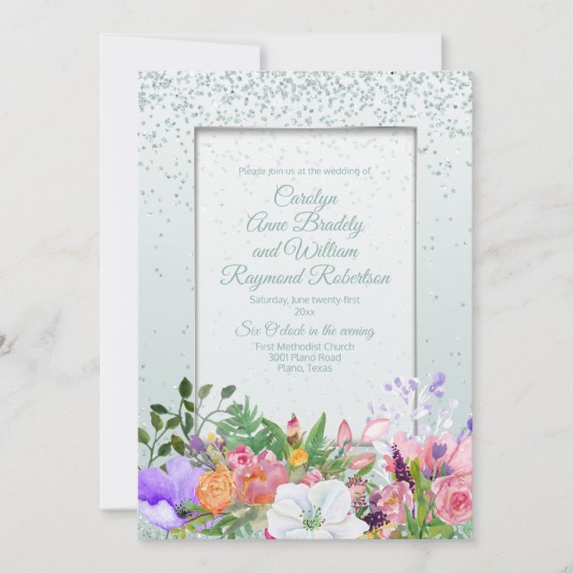 Invitation Pastel Garden Glittery Mariage Invitati (Devant)