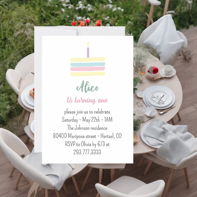 Invitation Pastel gâteau coloré 1ère petite filleFête d'anniv (Créateur téléchargé)