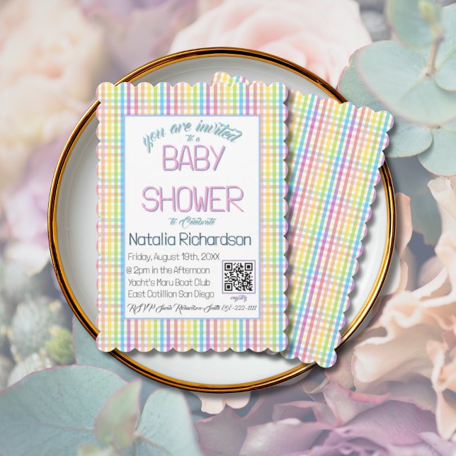 Invitation Pastel Gingham Rainbow Baby Shower (Créateur téléchargé)