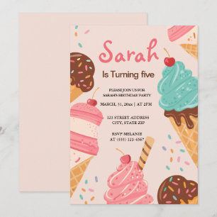 Invitation Pastel Girls Glace Cream été Anniversaire