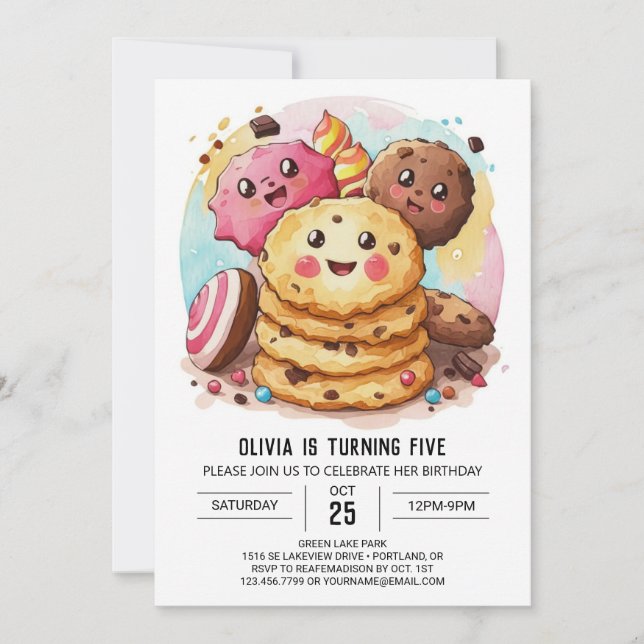 Invitation Pastel Girly Simple Cookies Anniversaire (Devant)
