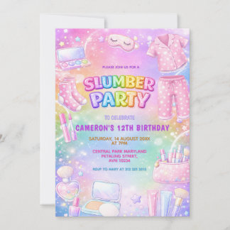 Invitation Pastel Glitter Girls Slumber Party Birthday 