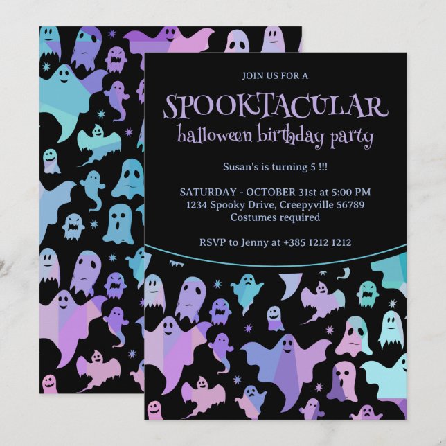 Invitation Pastel Goth Ghosts Fête d'anniversaire d'Halloween (Devant / Derrière)