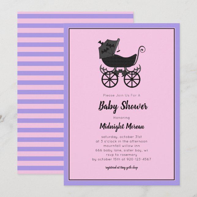 Invitation Pastel Gothic Stroller Baby shower de chauve-souri (Devant / Derrière)