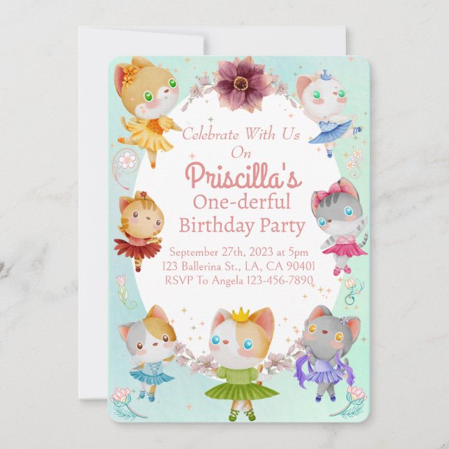 Invitation Pastel Green All Ballerina Chat Anniversaire de en (Devant)