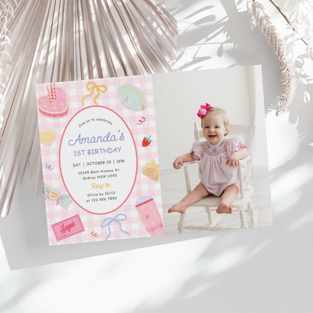 Invitation Pastel Hand Drawn Pretty Girl Birthday Party Photo (Créateur téléchargé)