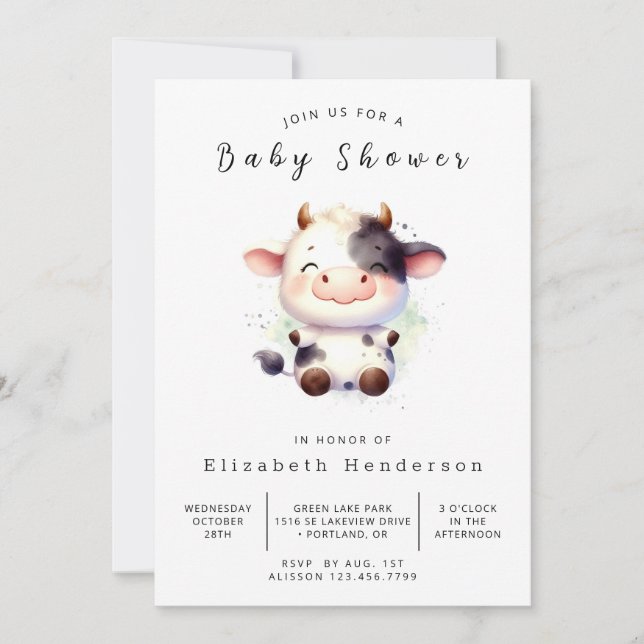 Invitation Pastel Happy Baby shower unique de vache (Devant)