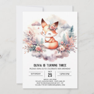 Invitation Pastel Happy Fox Anniversaire numérique