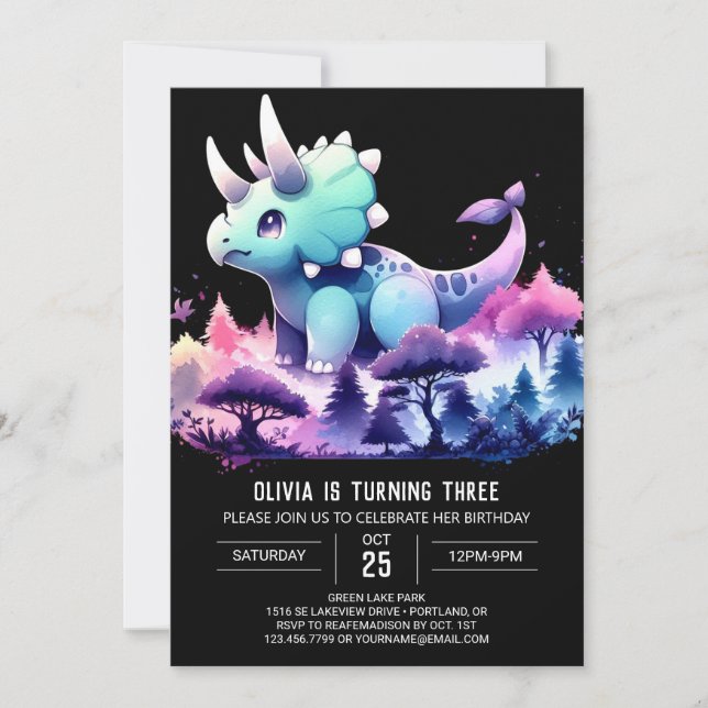 Invitation Pastel Happy Triceratops Anniversaire (Devant)