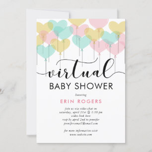 Invitation Pastel Heart Balloons Baby shower virtuel