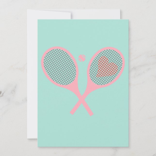 Invitation Pastel Heart Tennis Lecteur Racquettes Ball Design (Devant)