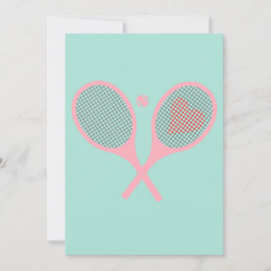 Invitation Pastel Heart Tennis Lecteur Racquettes Ball Design