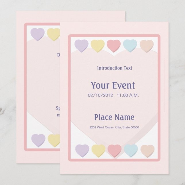 Invitation Pastel Hearts (Devant / Derrière)