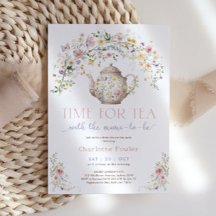 Invitation Pastel Heure Fleur sauvage pour Tea Baby shower Pa