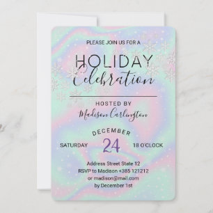 Invitation Pastel Holographique Texture Snowflakes Holiday