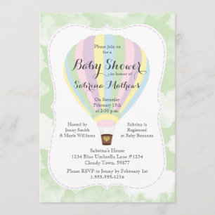 Invitation Pastel Hot Air Balloon Baby shower neutre genre
