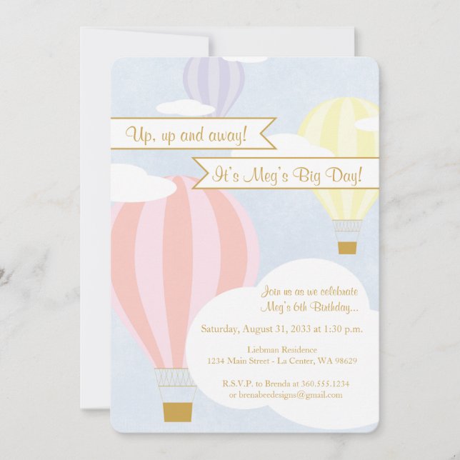 Invitation Pastel Hot Air Balloon Party (Devant)