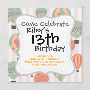 Invitation Pastel Hot Air Balloons Monte Pink Strié Sky