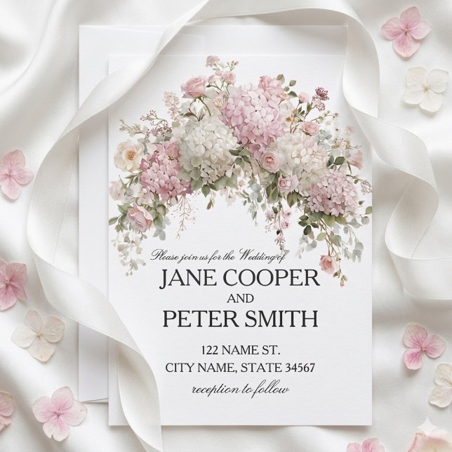 Invitation Pastel hydrangeas and roses Budget Wedding (Créateur téléchargé)