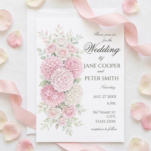 Invitation Pastel hydrangeas and roses Budget Wedding  Invita (Créateur téléchargé)