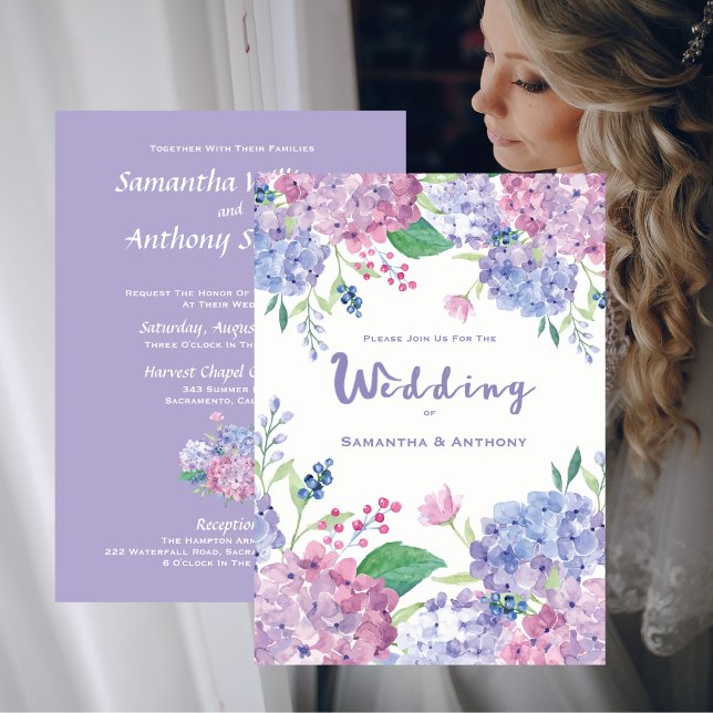 Invitation Pastel Hydrangeas Mariage violet (Pastel Hydrangeas Purple Wedding Invitation)