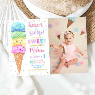 Invitation Pastel Ice Cream Voici la Scoop Birthday Photo