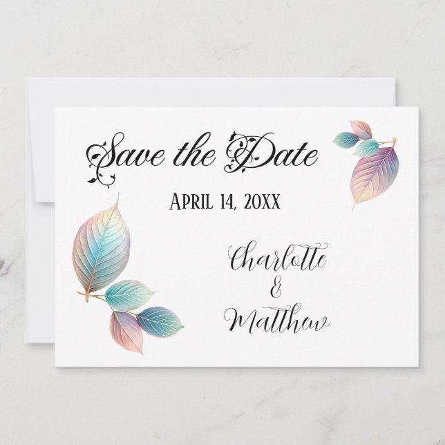 Invitation Pastel Iridescente Feuille Mariage Dreamy Pastels (Devant)