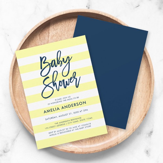Invitation Pastel Jaune & Blancs Baby shower Bleu (Créateur téléchargé)