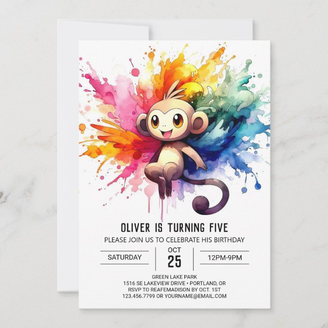 Invitation Pastel Joyful Monkey Anniversaire (Devant)