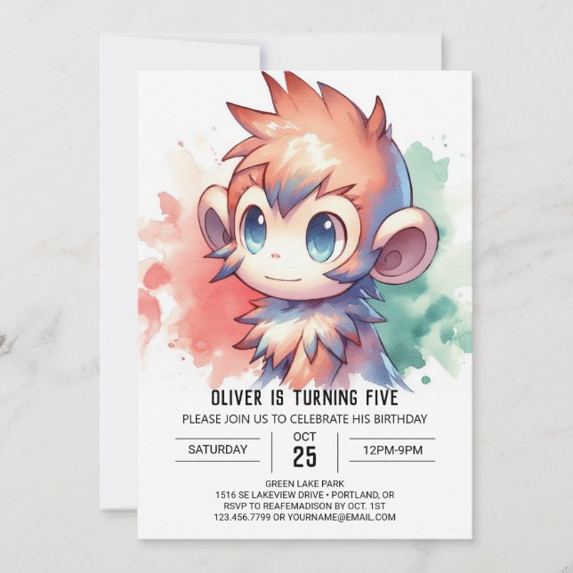 Invitation Pastel Joyful Monkey Anniversaire (Devant)