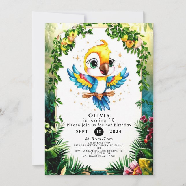 Invitation Pastel Jungle Parrot Anniversaire (Devant)