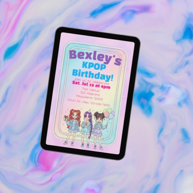 Invitation Pastel KPOP Girls Birthday Celebration (Créateur téléchargé)