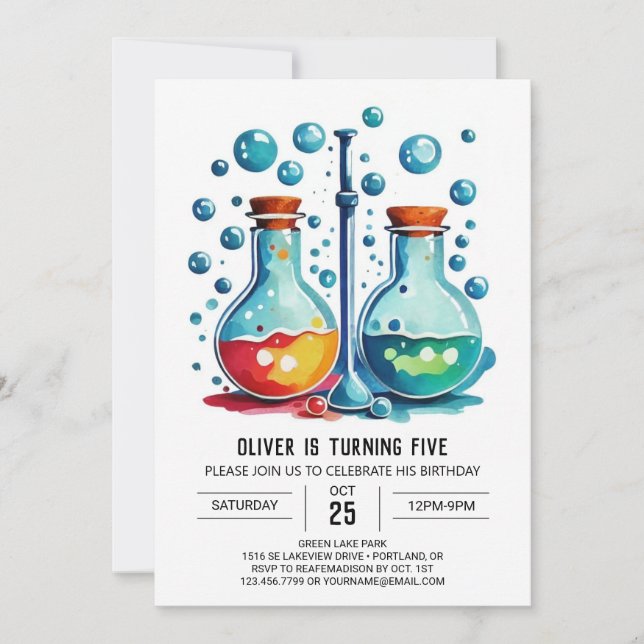 Invitation Pastel Laboratoire Potion Scientifique Anniversair (Devant)