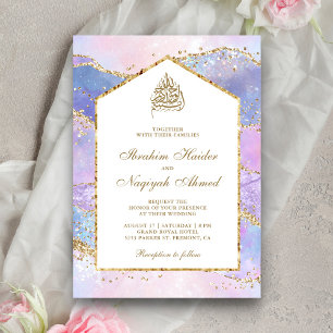 Invitation Pastel Lavender Gold Marble Arch Mariage musulman