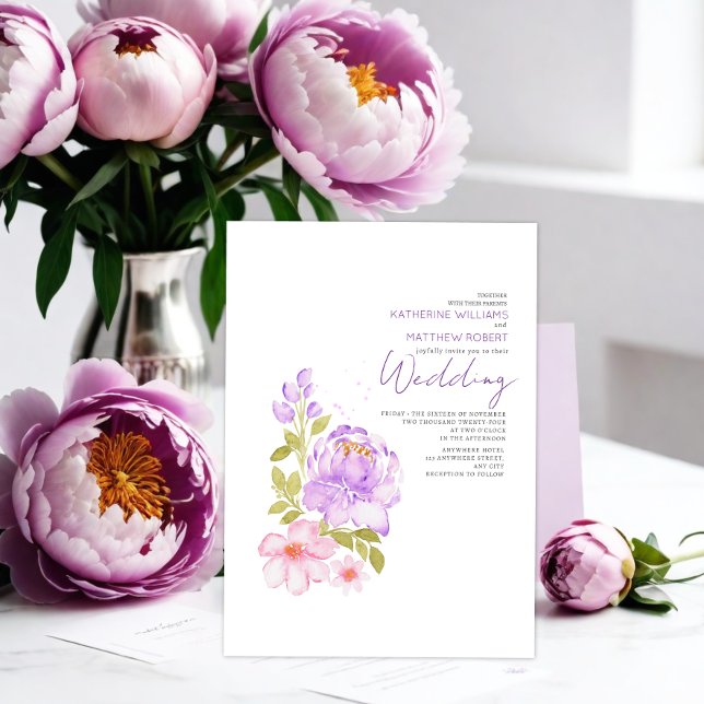 Invitation Pastel Lilac Mariage Floral Rose clair Boho (Créateur téléchargé)